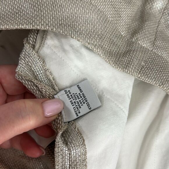 Mint Linen Cotton Silver Shimmer Mid Rise Shorts With Pockets Size 6 - Picture 6 of 10